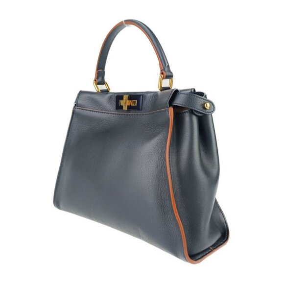 FENDI Navy Leather Peekaboo Shoulder Bag - Picture 2 of 9